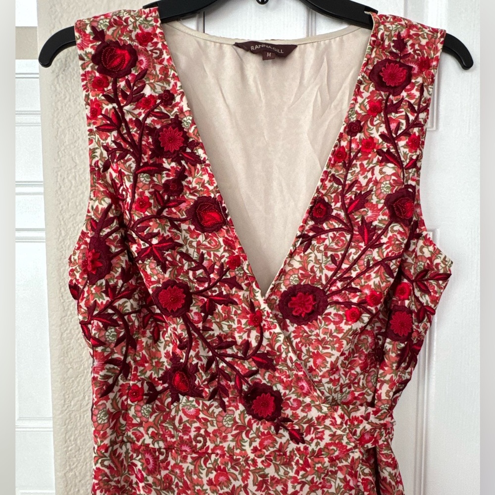 Anthropologie Ranna Gill Alexandra Floral Appliqué Beaded Wrap Maxi Dress in M - Picture 6 of 13